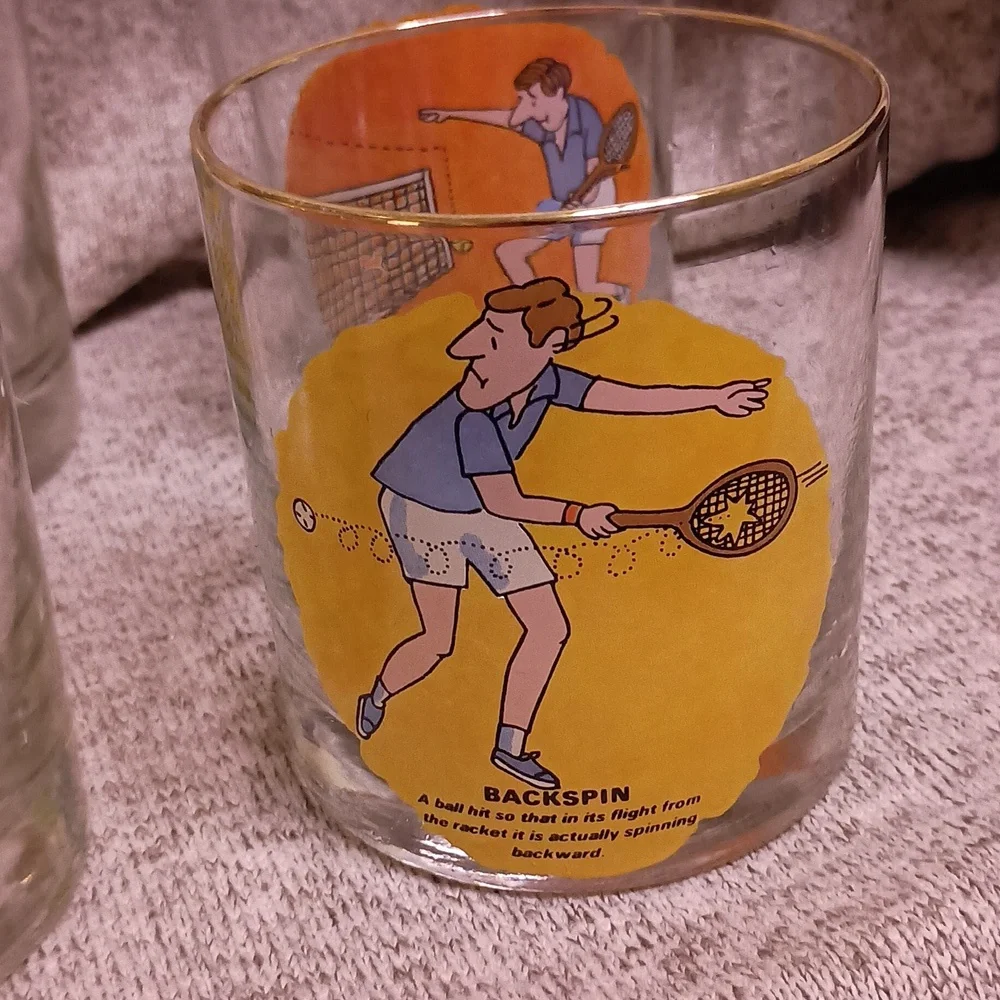 Vintage Carl Ashby Tennis Whiskey glasses Set of 6 NO CALL OUTS. Complete set!
